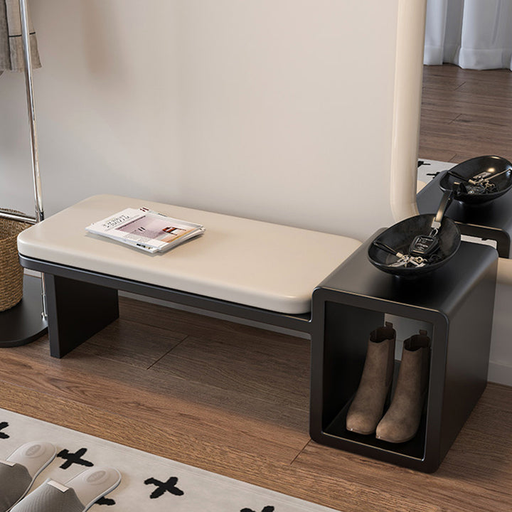 Modern Luxury PU Leather Iron Rounded Rectangular Shoe Bench With 1-Storage For Living Room