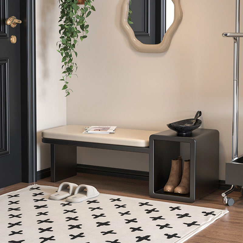 Modern Luxury PU Leather Iron Rounded Rectangular Shoe Bench With 1-Storage For Living Room