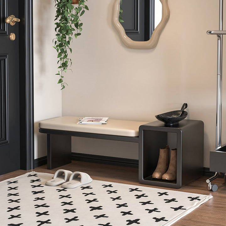 Modern Luxury PU Leather Iron Rounded Rectangular Shoe Bench With 1-Storage For Living Room