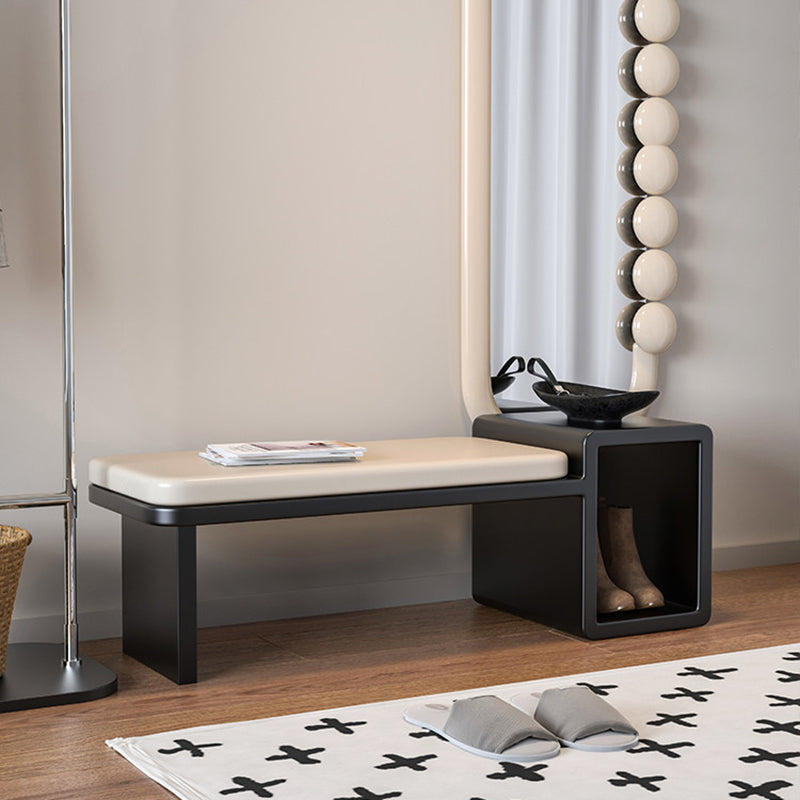 Modern Luxury PU Leather Iron Rounded Rectangular Shoe Bench With 1-Storage For Living Room