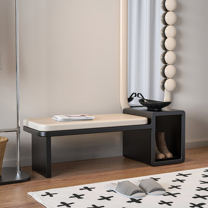 Modern Luxury PU Leather Iron Rounded Rectangular Shoe Bench With 1-Storage For Living Room