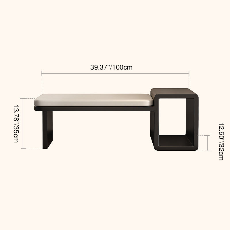 Modern Luxury PU Leather Iron Rounded Rectangular Shoe Bench With 1-Storage For Living Room