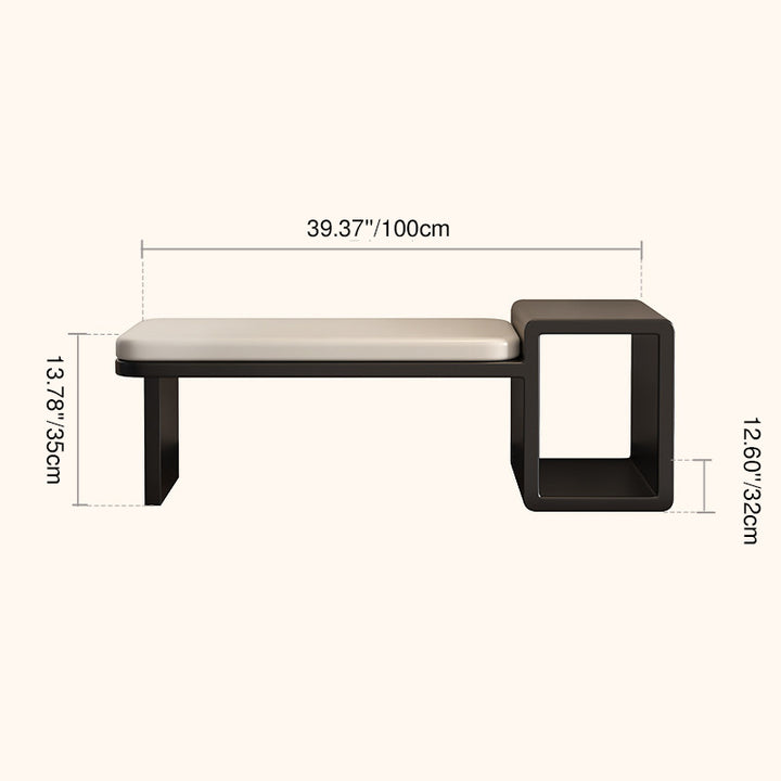 Modern Luxury PU Leather Iron Rounded Rectangular Shoe Bench With 1-Storage For Living Room