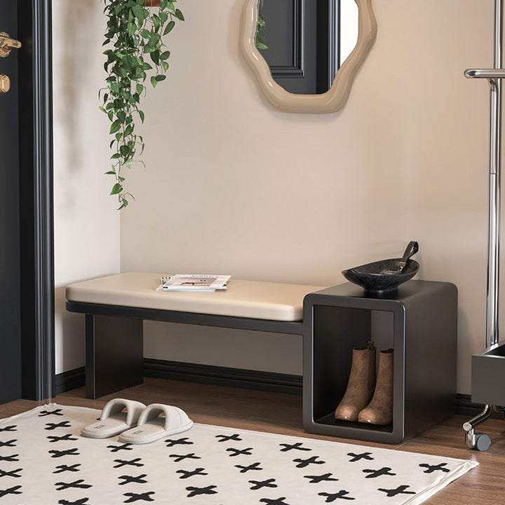 Modern Luxury PU Leather Iron Rounded Rectangular Shoe Bench With 1-Storage For Living Room