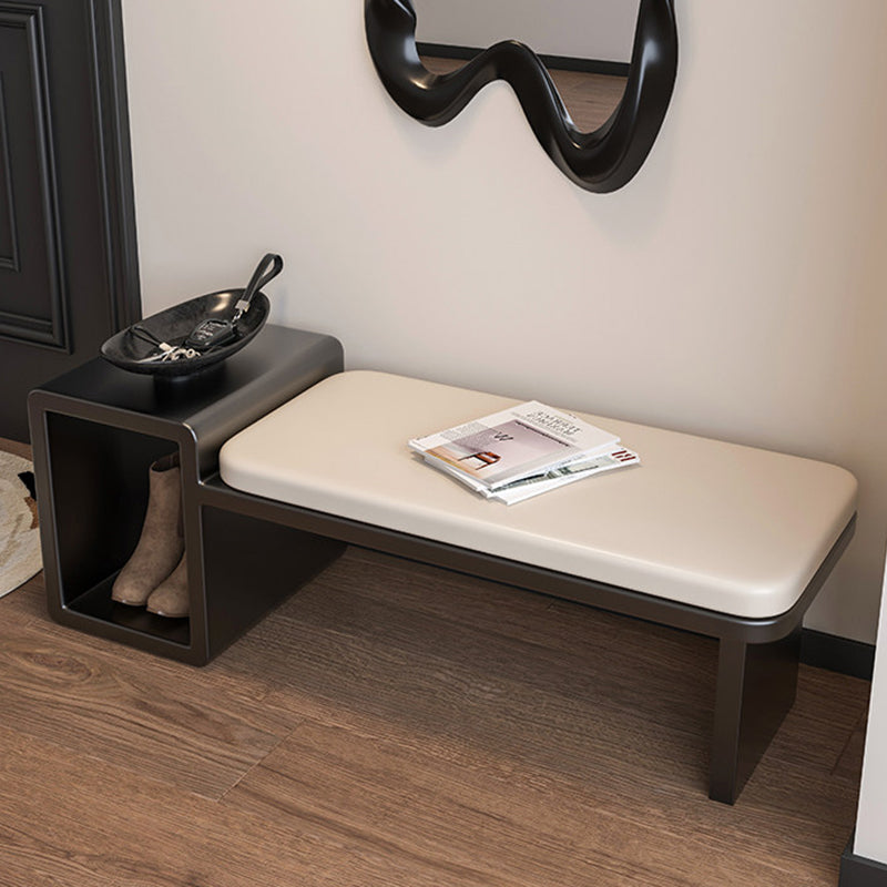 Modern Luxury PU Leather Iron Rounded Rectangular Shoe Bench With 1-Storage For Living Room