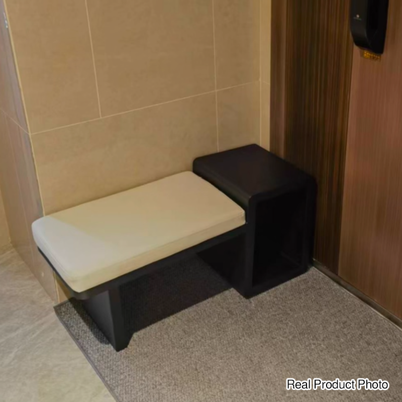 Modern Luxury PU Leather Iron Rounded Rectangular Shoe Bench With 1-Storage For Living Room