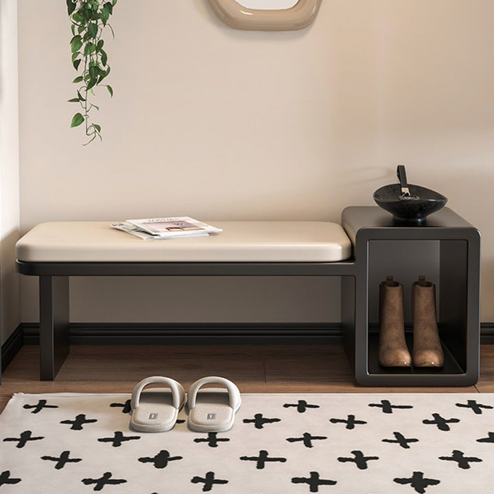 Modern Luxury PU Leather Iron Rounded Rectangular Shoe Bench With 1-Storage For Living Room