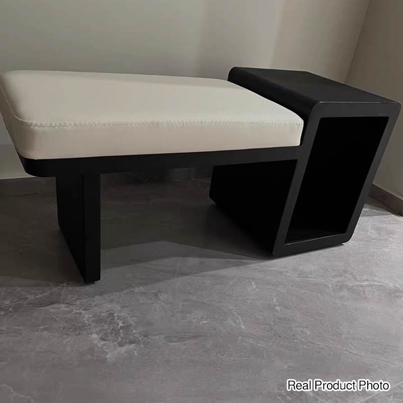 Modern Luxury PU Leather Iron Rounded Rectangular Shoe Bench With 1-Storage For Living Room