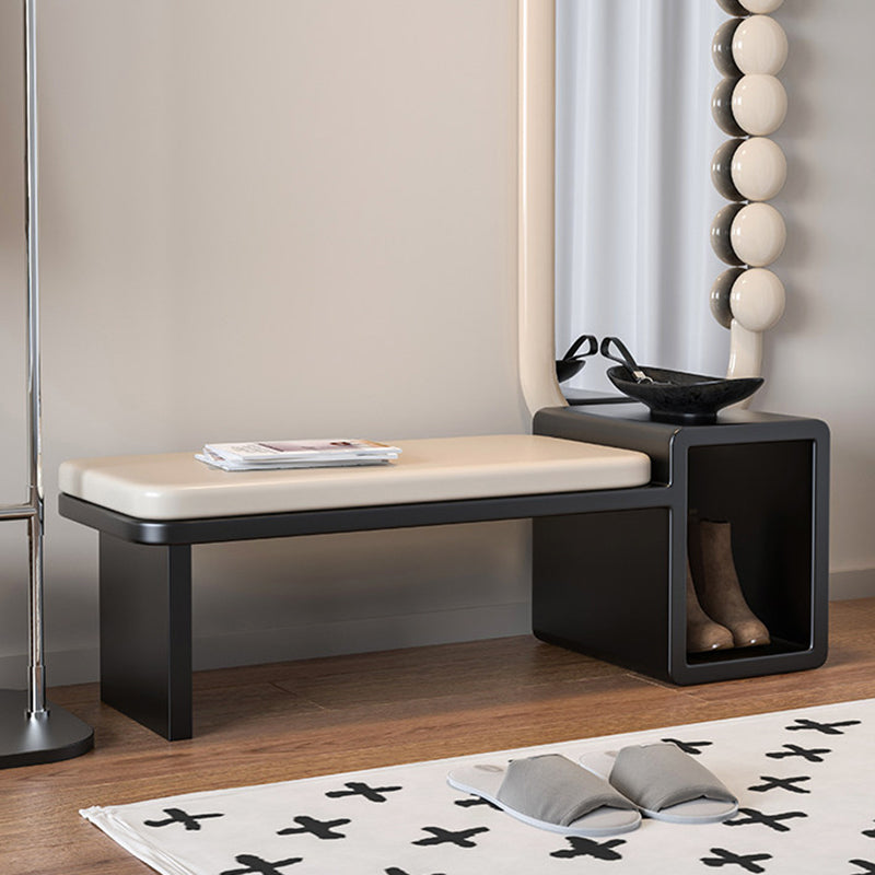 Modern Luxury PU Leather Iron Rounded Rectangular Shoe Bench With 1-Storage For Living Room