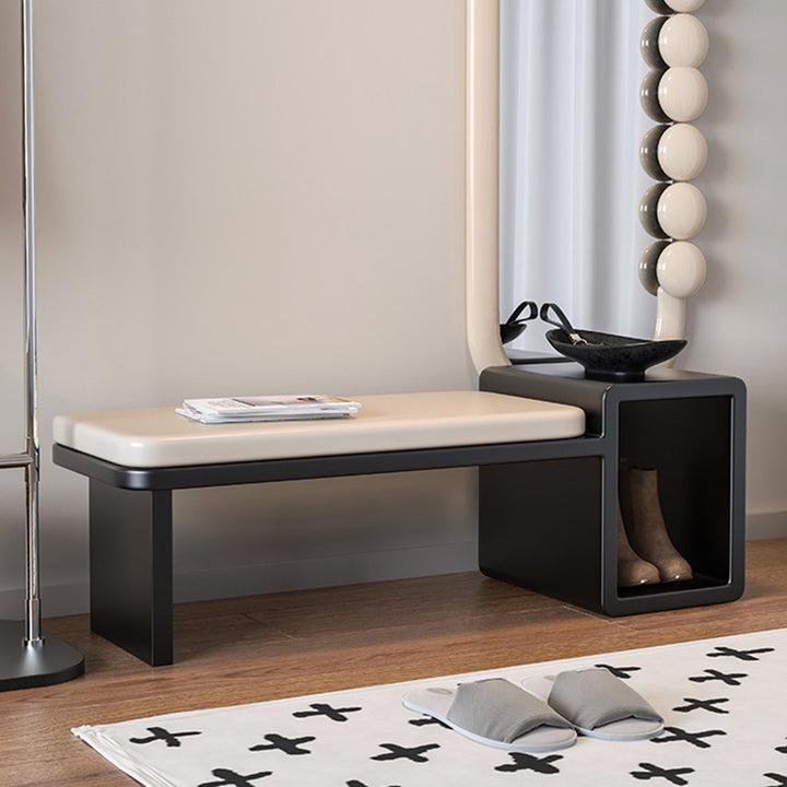 Modern Luxury PU Leather Iron Rounded Rectangular Shoe Bench With 1-Storage For Living Room