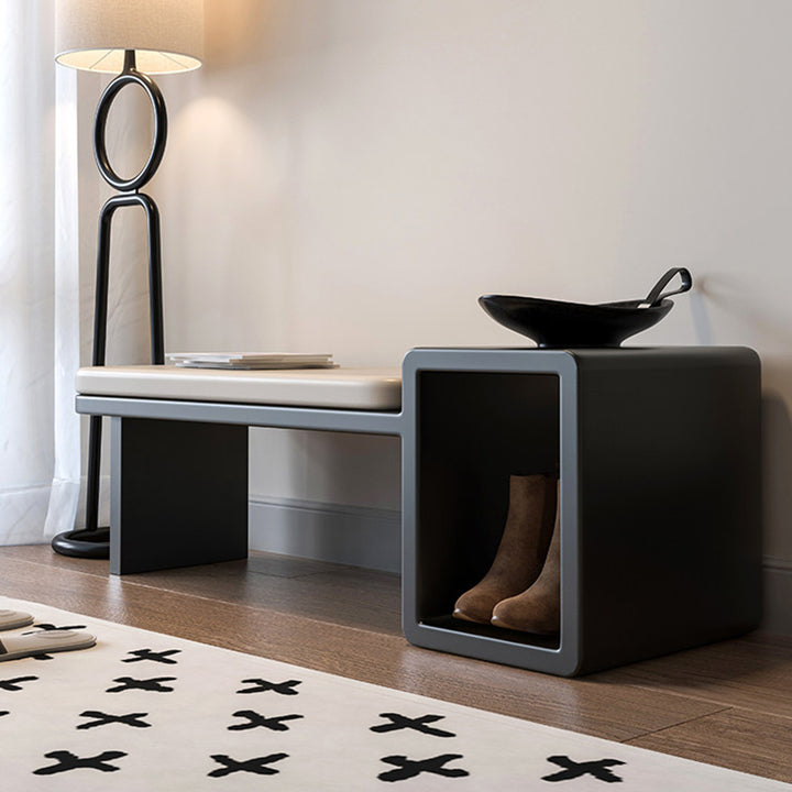 Modern Luxury PU Leather Iron Rounded Rectangular Shoe Bench With 1-Storage For Living Room