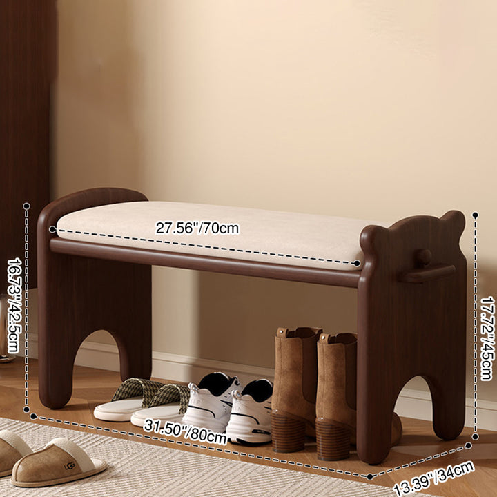 Moderne kreative rechteckige Schuhbank aus Kautschukholz und PU-Leder im Bärendesign mit 1/2 Ablage für das Wohnzimmer 