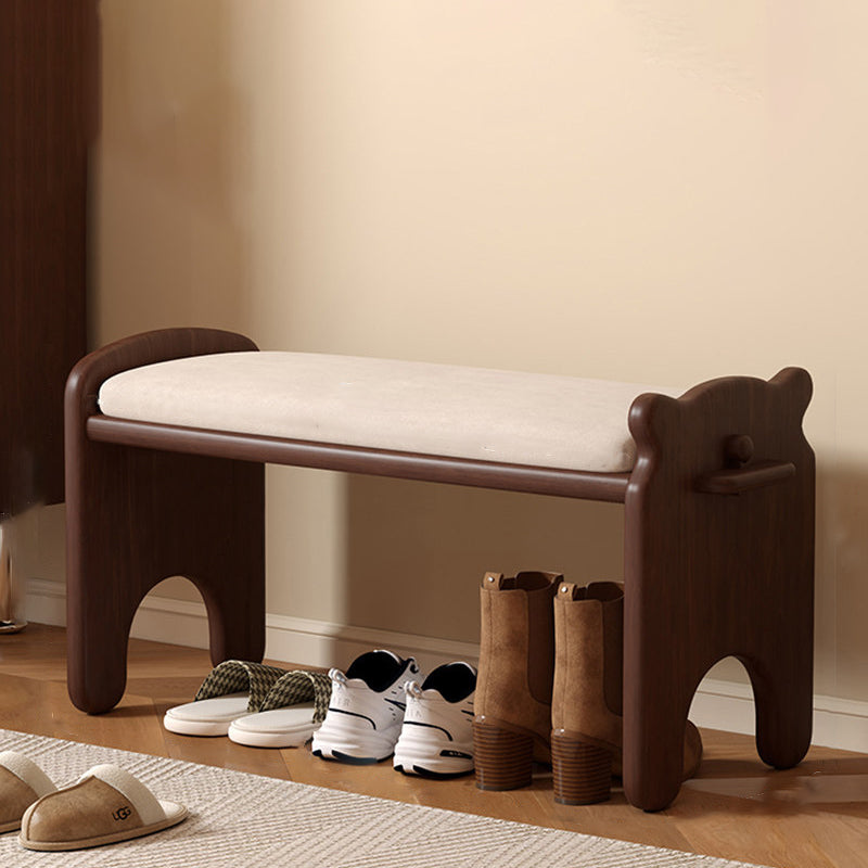Moderne kreative rechteckige Schuhbank aus Kautschukholz und PU-Leder im Bärendesign mit 1/2 Ablage für das Wohnzimmer 