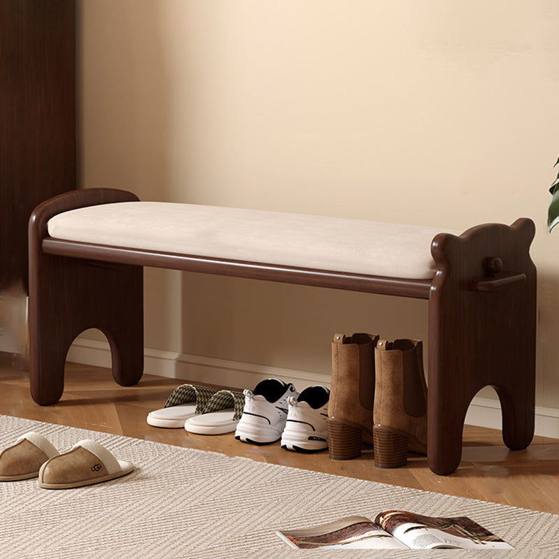 Moderne kreative rechteckige Schuhbank aus Kautschukholz und PU-Leder im Bärendesign mit 1/2 Ablage für das Wohnzimmer 