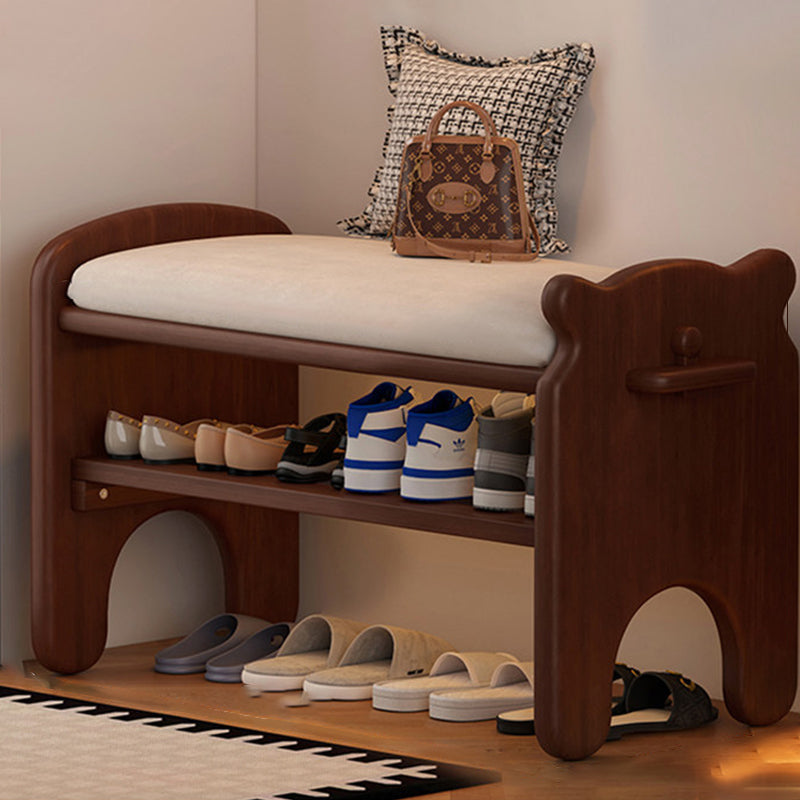 Moderne kreative rechteckige Schuhbank aus Kautschukholz und PU-Leder im Bärendesign mit 1/2 Ablage für das Wohnzimmer 