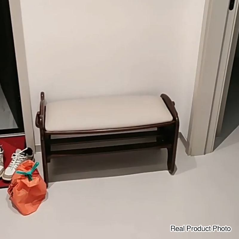 Moderne kreative rechteckige Schuhbank aus Kautschukholz und PU-Leder im Bärendesign mit 1/2 Ablage für das Wohnzimmer 