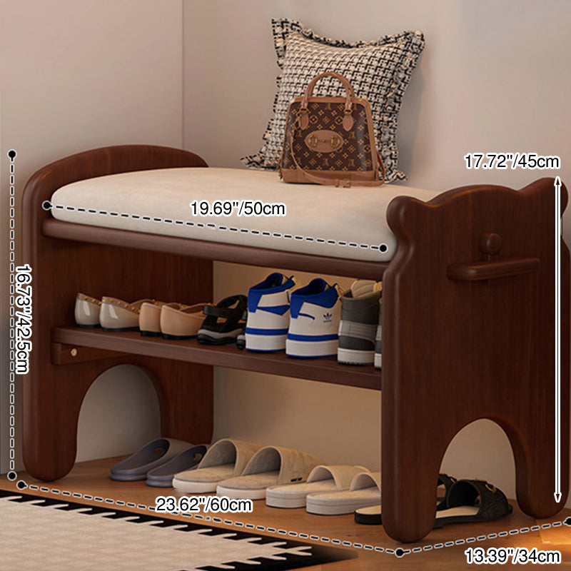 Moderne kreative rechteckige Schuhbank aus Kautschukholz und PU-Leder im Bärendesign mit 1/2 Ablage für das Wohnzimmer 