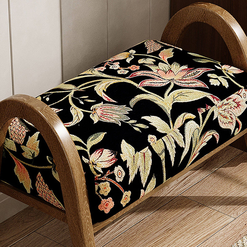 Traditional Vintage Linen Ash Wood Square Curved Low Stool For Living Room