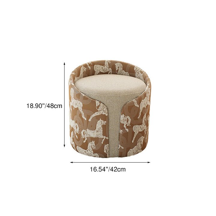 Traditional French Linen Carbon Steel Solid Wood Square Cylindrical Low Stool For Living Room