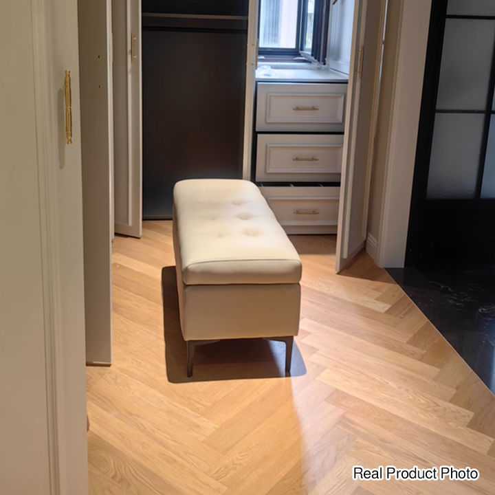 Moderne luxuriöse rechteckige Schuhbank aus Kunstleder und Kiefernholz mit Knopfheftung und verstecktem Stauraum für Wohnzimmer &amp; Schlafzimmer 
