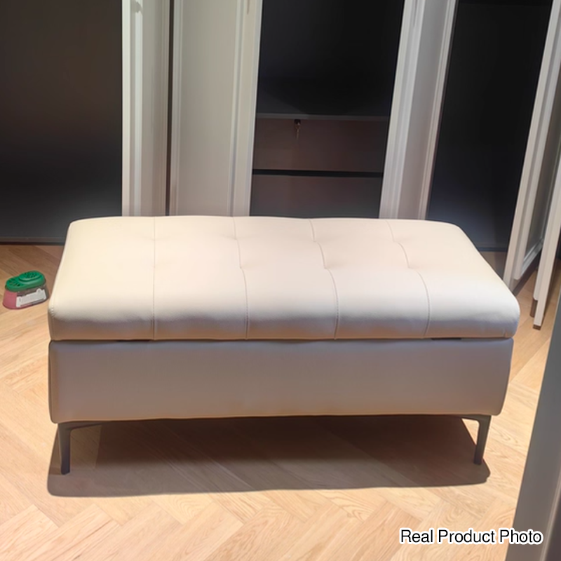Moderne luxuriöse rechteckige Schuhbank aus Kunstleder und Kiefernholz mit Knopfheftung und verstecktem Stauraum für Wohnzimmer &amp; Schlafzimmer 