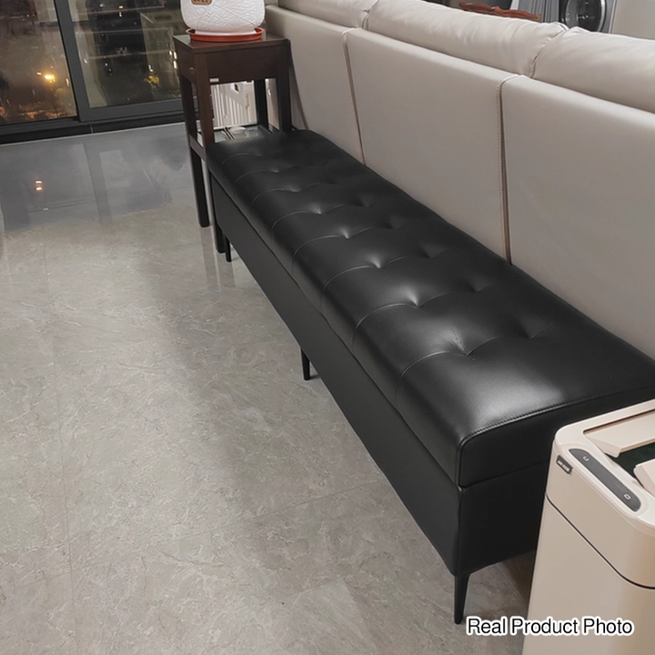 Moderne luxuriöse rechteckige Schuhbank aus Kunstleder und Kiefernholz mit Knopfheftung und verstecktem Stauraum für Wohnzimmer &amp; Schlafzimmer 