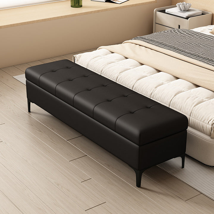 Moderne luxuriöse rechteckige Schuhbank aus Kunstleder und Kiefernholz mit Knopfheftung und verstecktem Stauraum für Wohnzimmer &amp; Schlafzimmer 