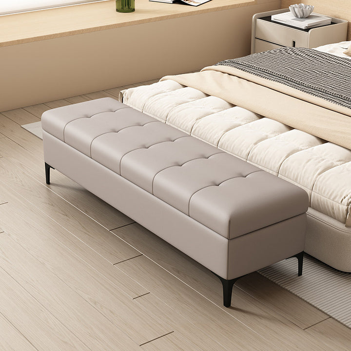 Moderne luxuriöse rechteckige Schuhbank aus Kunstleder und Kiefernholz mit Knopfheftung und verstecktem Stauraum für Wohnzimmer &amp; Schlafzimmer 
