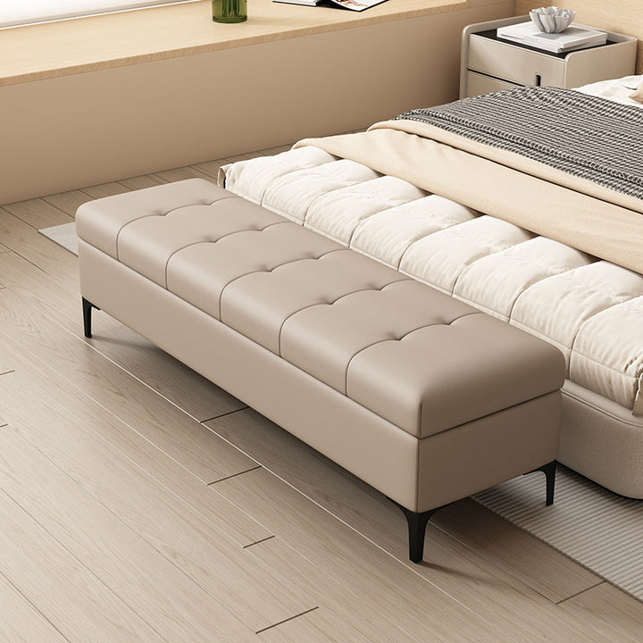 Moderne luxuriöse rechteckige Schuhbank aus Kunstleder und Kiefernholz mit Knopfheftung und verstecktem Stauraum für Wohnzimmer &amp; Schlafzimmer 