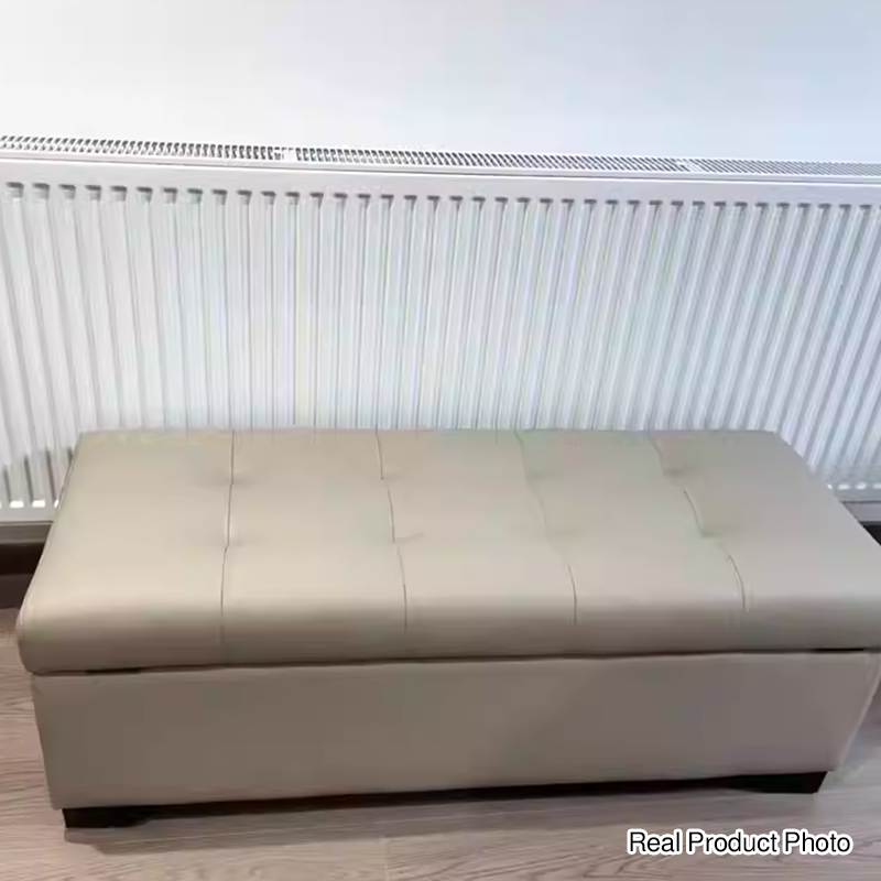 Moderne luxuriöse rechteckige Schuhbank aus Kunstleder und Kiefernholz mit Knopfheftung und verstecktem Stauraum für Wohnzimmer &amp; Schlafzimmer 