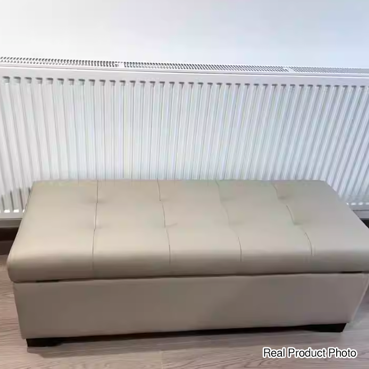 Moderne luxuriöse rechteckige Schuhbank aus Kunstleder und Kiefernholz mit Knopfheftung und verstecktem Stauraum für Wohnzimmer &amp; Schlafzimmer 