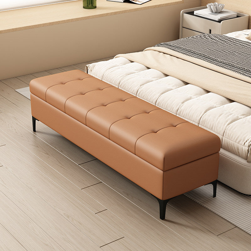 Moderne luxuriöse rechteckige Schuhbank aus Kunstleder und Kiefernholz mit Knopfheftung und verstecktem Stauraum für Wohnzimmer &amp; Schlafzimmer 