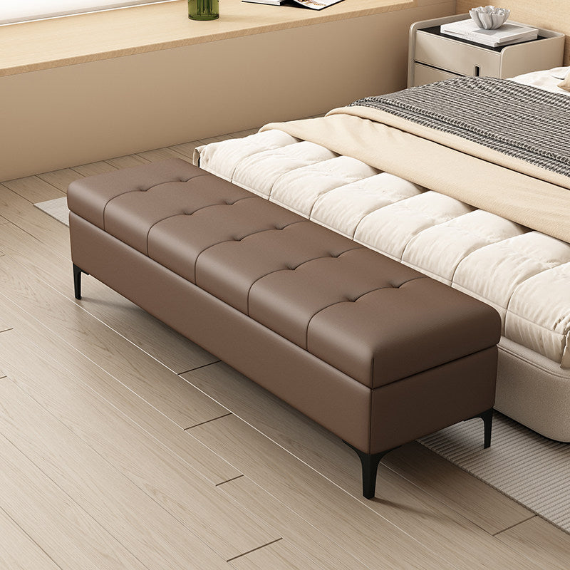 Moderne luxuriöse rechteckige Schuhbank aus Kunstleder und Kiefernholz mit Knopfheftung und verstecktem Stauraum für Wohnzimmer &amp; Schlafzimmer 