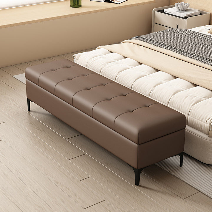 Moderne luxuriöse rechteckige Schuhbank aus Kunstleder und Kiefernholz mit Knopfheftung und verstecktem Stauraum für Wohnzimmer &amp; Schlafzimmer 