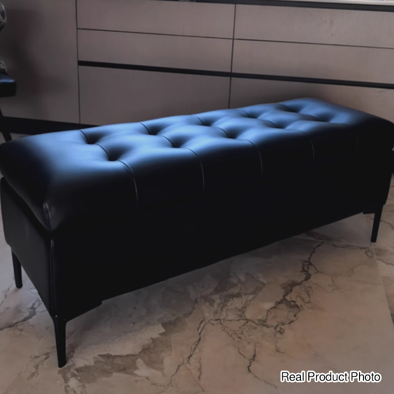 Moderne luxuriöse rechteckige Schuhbank aus Kunstleder und Kiefernholz mit Knopfheftung und verstecktem Stauraum für Wohnzimmer &amp; Schlafzimmer 