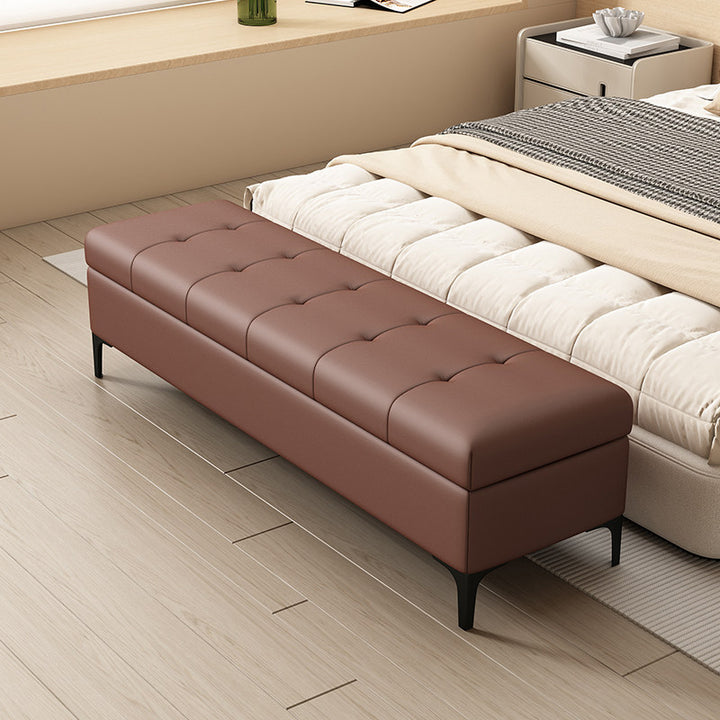 Moderne luxuriöse rechteckige Schuhbank aus Kunstleder und Kiefernholz mit Knopfheftung und verstecktem Stauraum für Wohnzimmer &amp; Schlafzimmer 