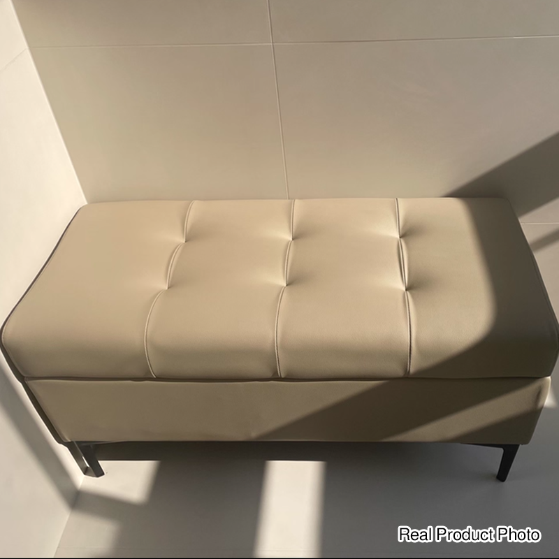 Moderne luxuriöse rechteckige Schuhbank aus Kunstleder und Kiefernholz mit Knopfheftung und verstecktem Stauraum für Wohnzimmer &amp; Schlafzimmer 