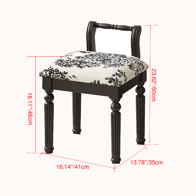 Taburete tocador de columna romana de estilo francés tradicional en madera de fresno y cuero de microfibra con respaldo para dormitorio 