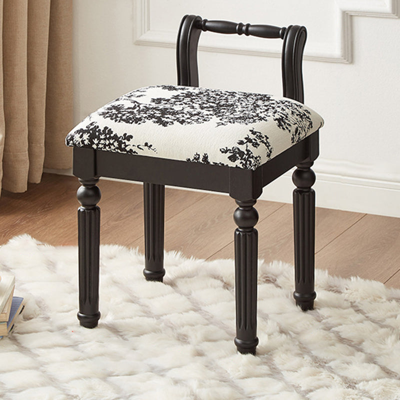 Taburete tocador de columna romana de estilo francés tradicional en madera de fresno y cuero de microfibra con respaldo para dormitorio 