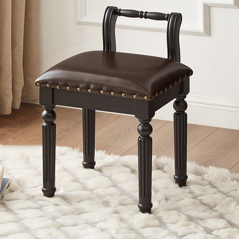 Taburete tocador de columna romana de estilo francés tradicional en madera de fresno y cuero de microfibra con respaldo para dormitorio 