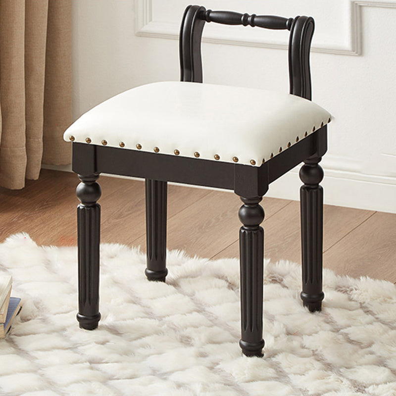 Taburete tocador de columna romana de estilo francés tradicional en madera de fresno y cuero de microfibra con respaldo para dormitorio 