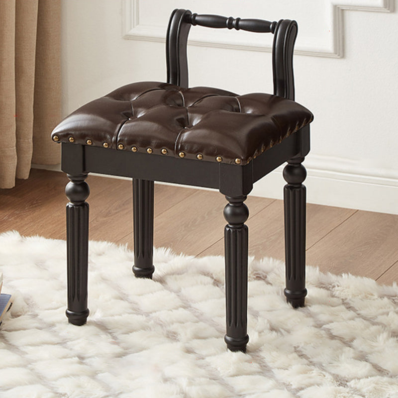 Taburete tocador de columna romana de estilo francés tradicional en madera de fresno y cuero de microfibra con respaldo para dormitorio 