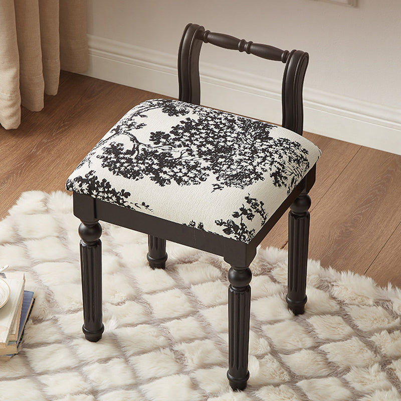 Taburete tocador de columna romana de estilo francés tradicional en madera de fresno y cuero de microfibra con respaldo para dormitorio 