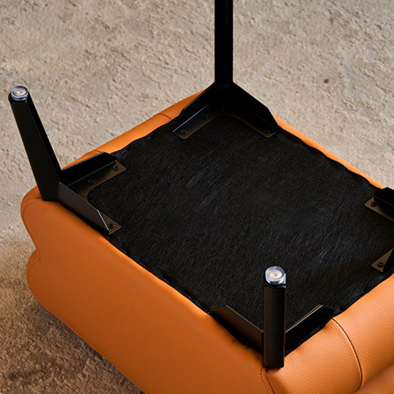 Modern Luxury Pet-Friendly Scratch-Resistant Leather &amp; Pine Wood Rounded Square Low Stool For Living Room