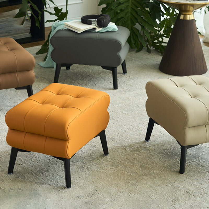 Modern Luxury Pet-Friendly Scratch-Resistant Leather &amp; Pine Wood Rounded Square Low Stool For Living Room