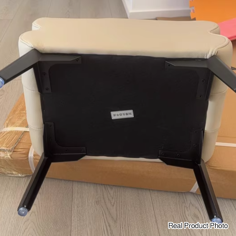 Modern Luxury Pet-Friendly Scratch-Resistant Leather &amp; Pine Wood Rounded Square Low Stool For Living Room