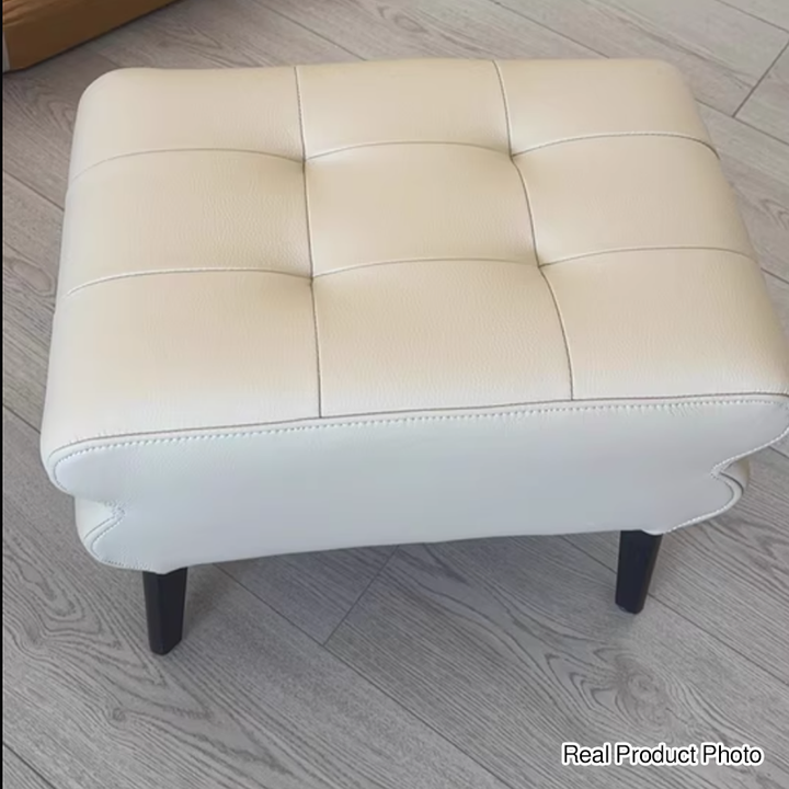Modern Luxury Pet-Friendly Scratch-Resistant Leather &amp; Pine Wood Rounded Square Low Stool For Living Room
