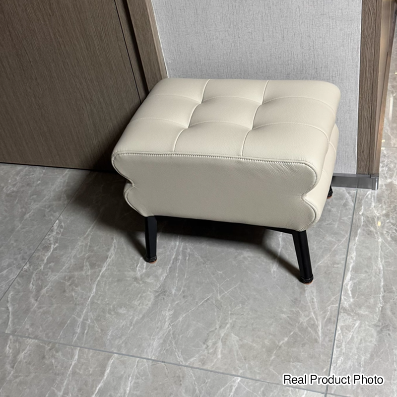 Modern Luxury Pet-Friendly Scratch-Resistant Leather &amp; Pine Wood Rounded Square Low Stool For Living Room