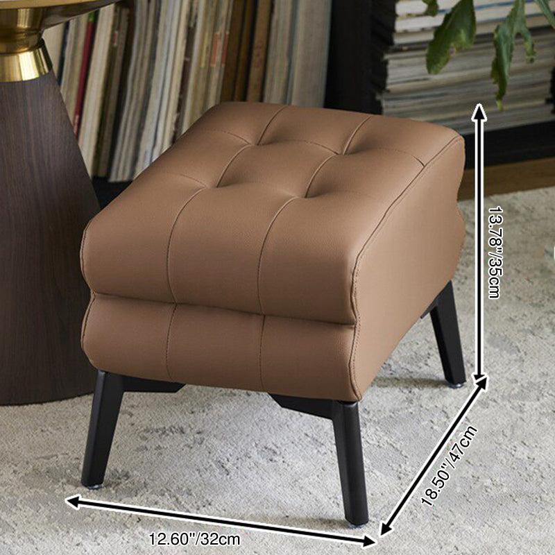 Modern Luxury Pet-Friendly Scratch-Resistant Leather &amp; Pine Wood Rounded Square Low Stool For Living Room