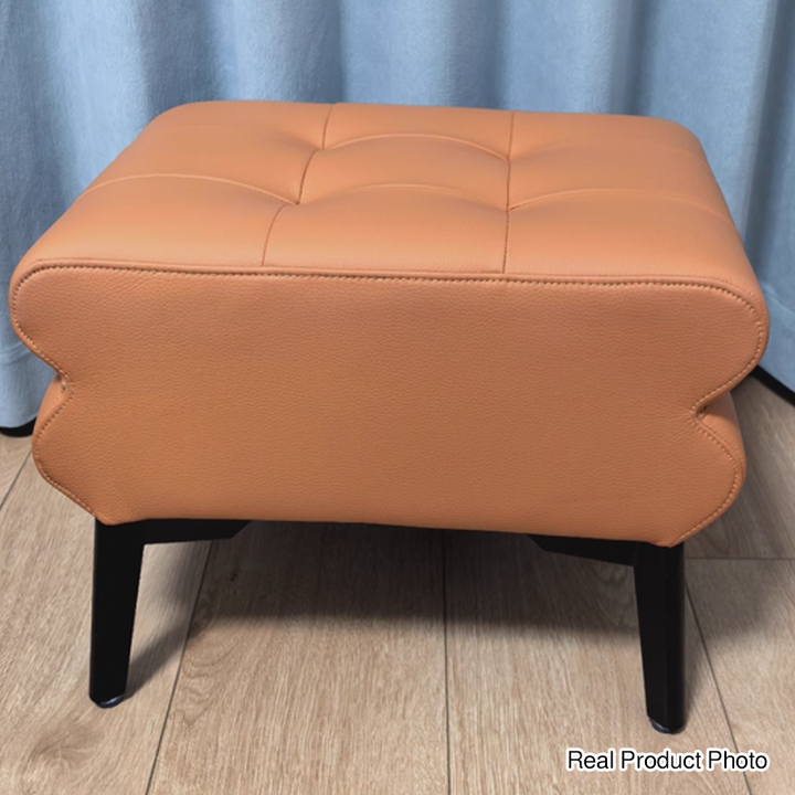 Modern Luxury Pet-Friendly Scratch-Resistant Leather &amp; Pine Wood Rounded Square Low Stool For Living Room